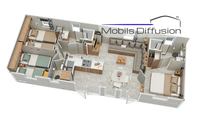 Mobils Diffusion - Mobil-home IRM Habitat 3 chambres et 2 salles d’eau neuf – Pivoine- 2023